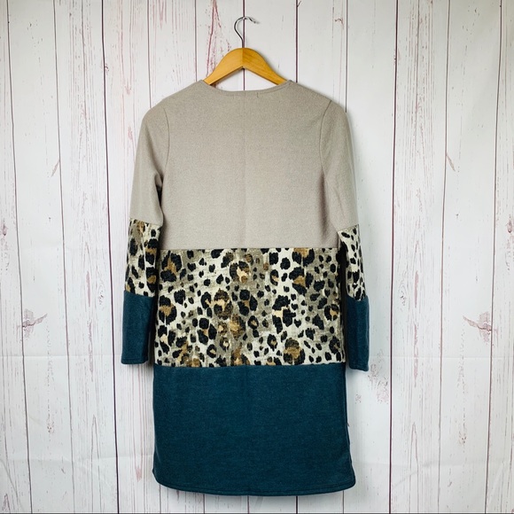Color Block Cardigan Contrast Leopard Print - Picture 4 of 5